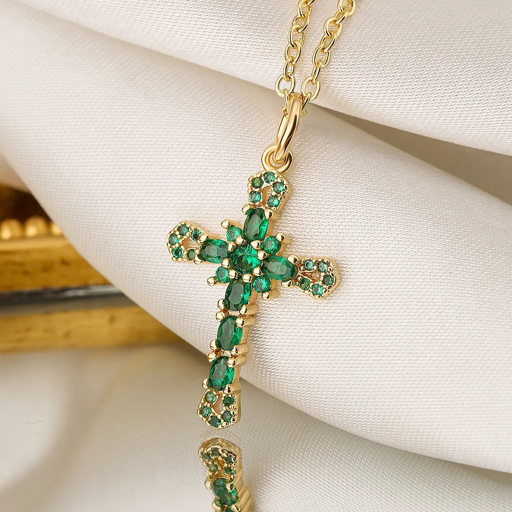 Collection of Bold Gold-Plated Cross Pendant Necklaces