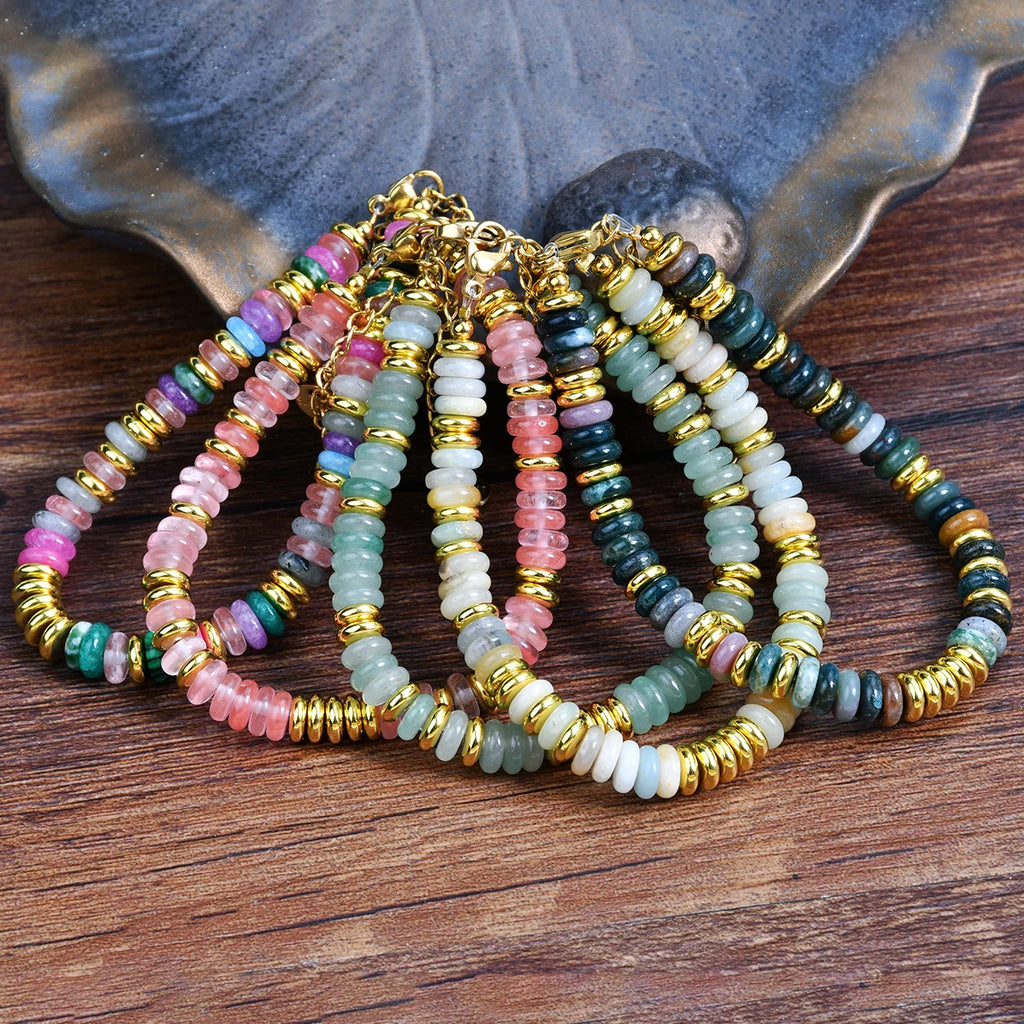 Natural Gemstone Beads Stainless Steel Bracelet