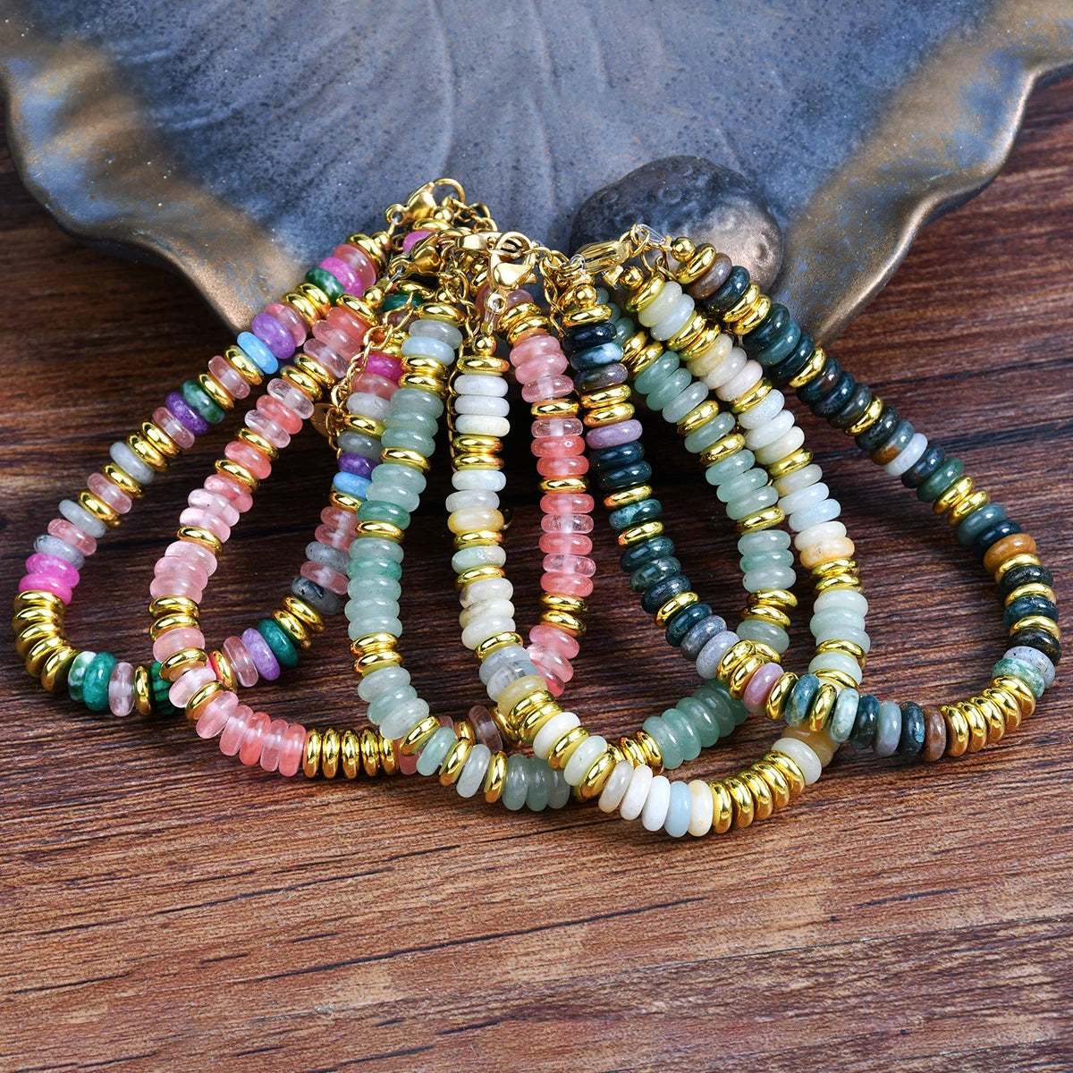 Natural Gemstone Beads Stainless Steel Bracelet