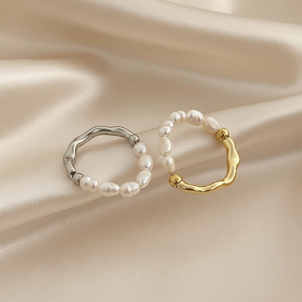 Natural Freshwater Pearl Elastic Rope Ring in Stainless Steel