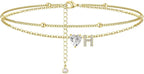 Initial 14K Gold-Plated Stainless-Steel Cubic Zirconia Heart Anklet