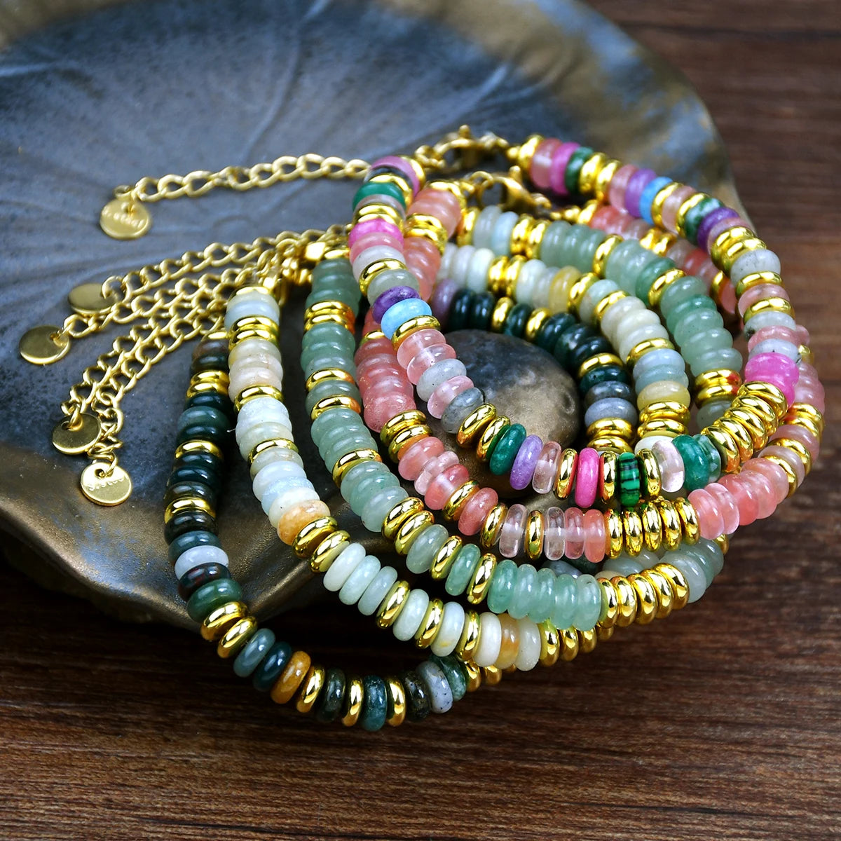 Natural Gemstone Beads Stainless Steel Bracelet