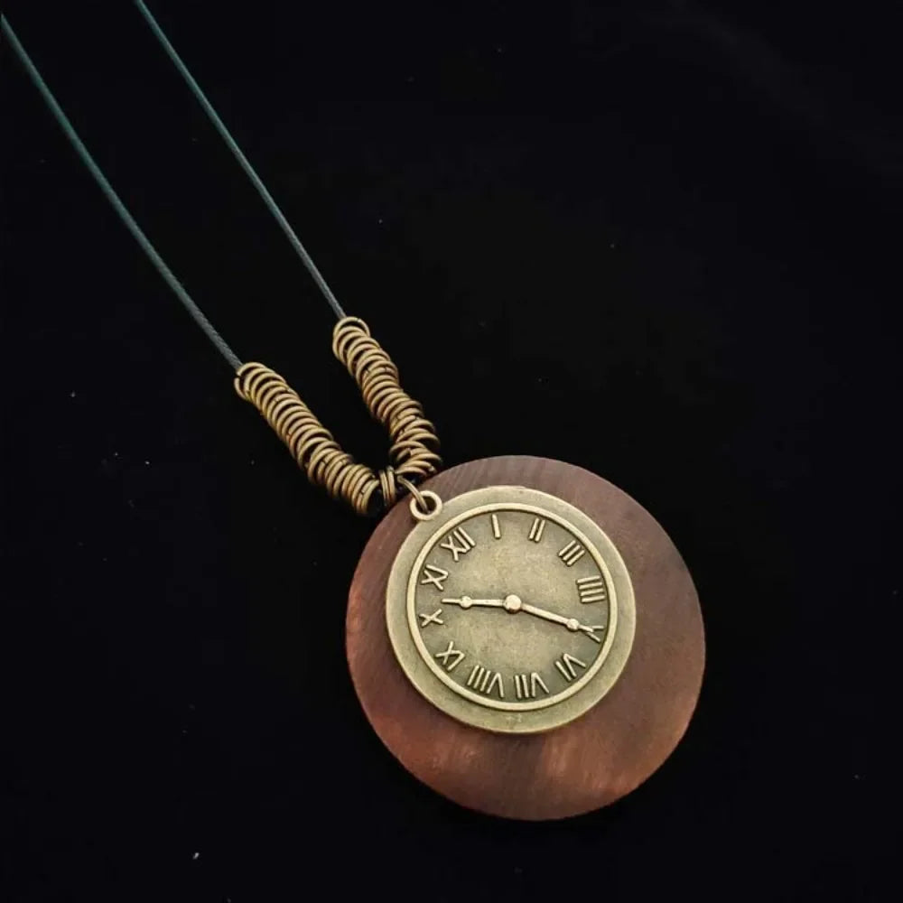Selection of Retro Wooden Pendant Alloy Chain Necklace
