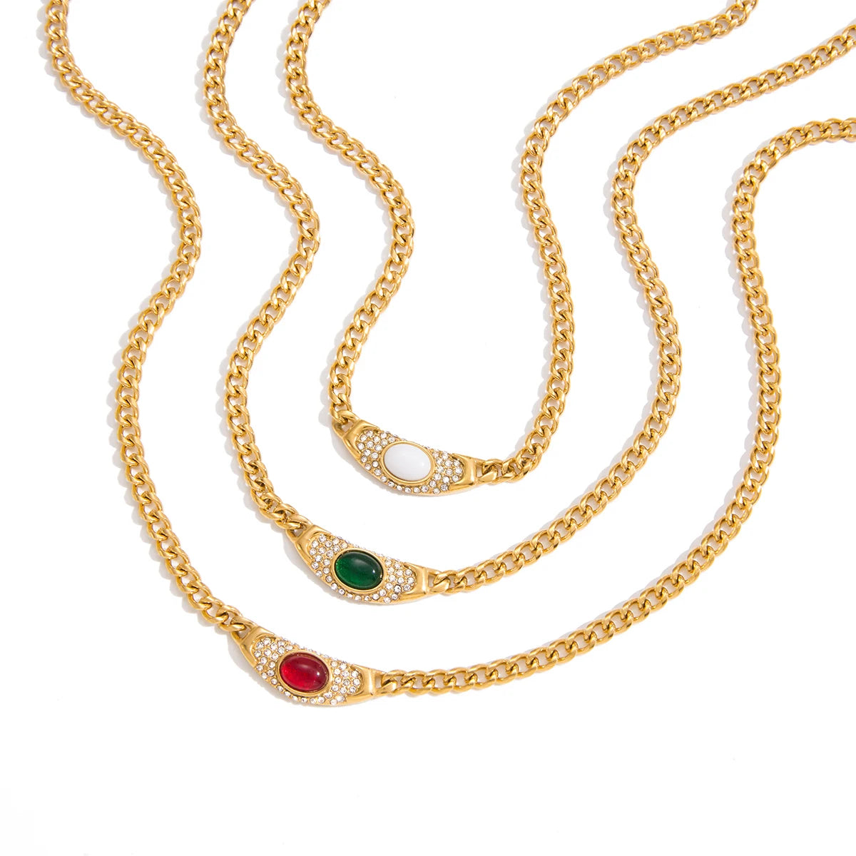 Vintage Glass Crystal Pendant Necklace – 18K Gold Plated Stainless Steel
