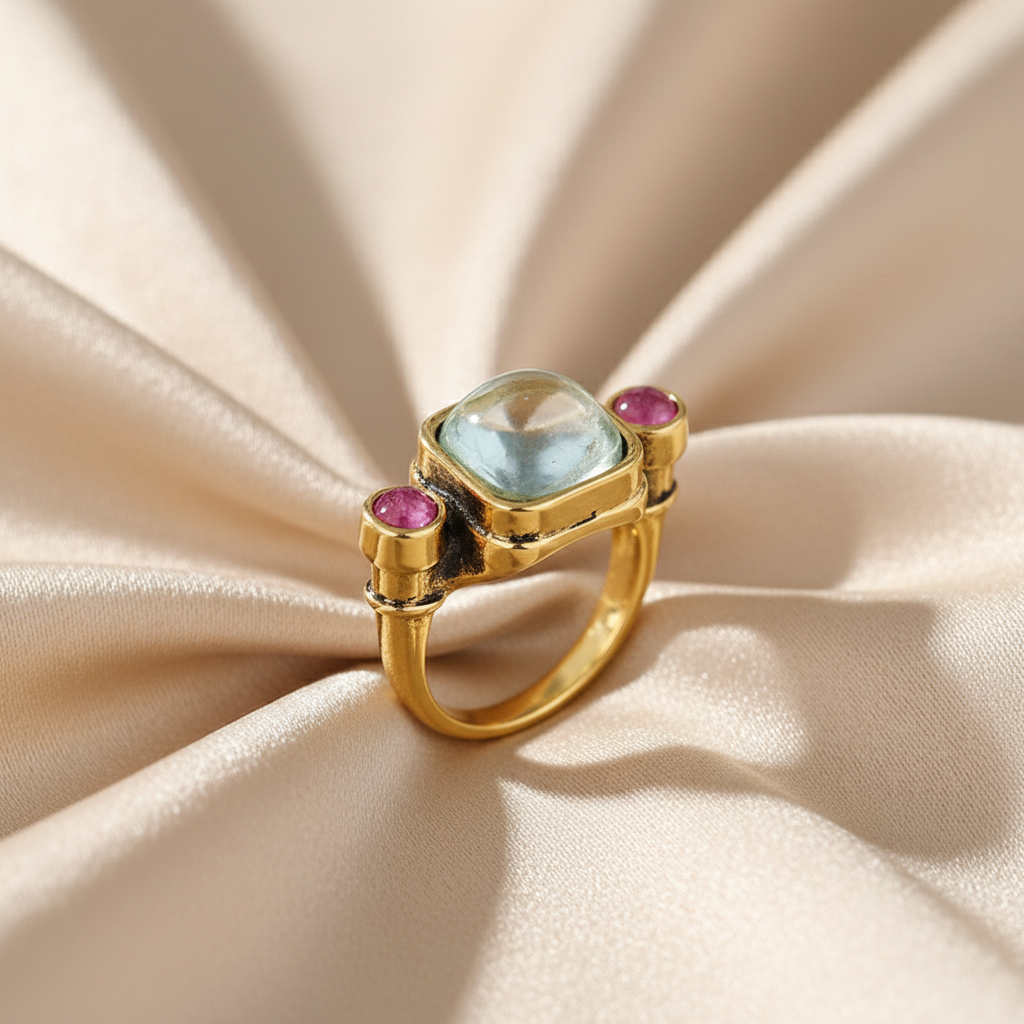 Gold Plated Cubic Zirconia Statement Ring – Antique-Style Cocktail Ring