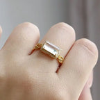 Antique Inspired Natural Ice Chalcedony Stone CZ Ring - Gold Plated, Adjustable, Unique