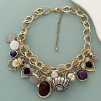 Retro-Inspired Multi-Pendant Choker Necklace & Earrings Set – Gold or Silver
