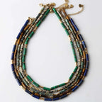 African Turquoise, Tiger Eye & Malachite Gemstone Necklace