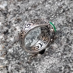 Antique Inspired Large Genuine Malachite Carved Stainless Steel Ring