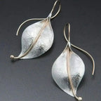 Retro Metal Foliage Two-Tone Geometric Leaf Alloy Earrings