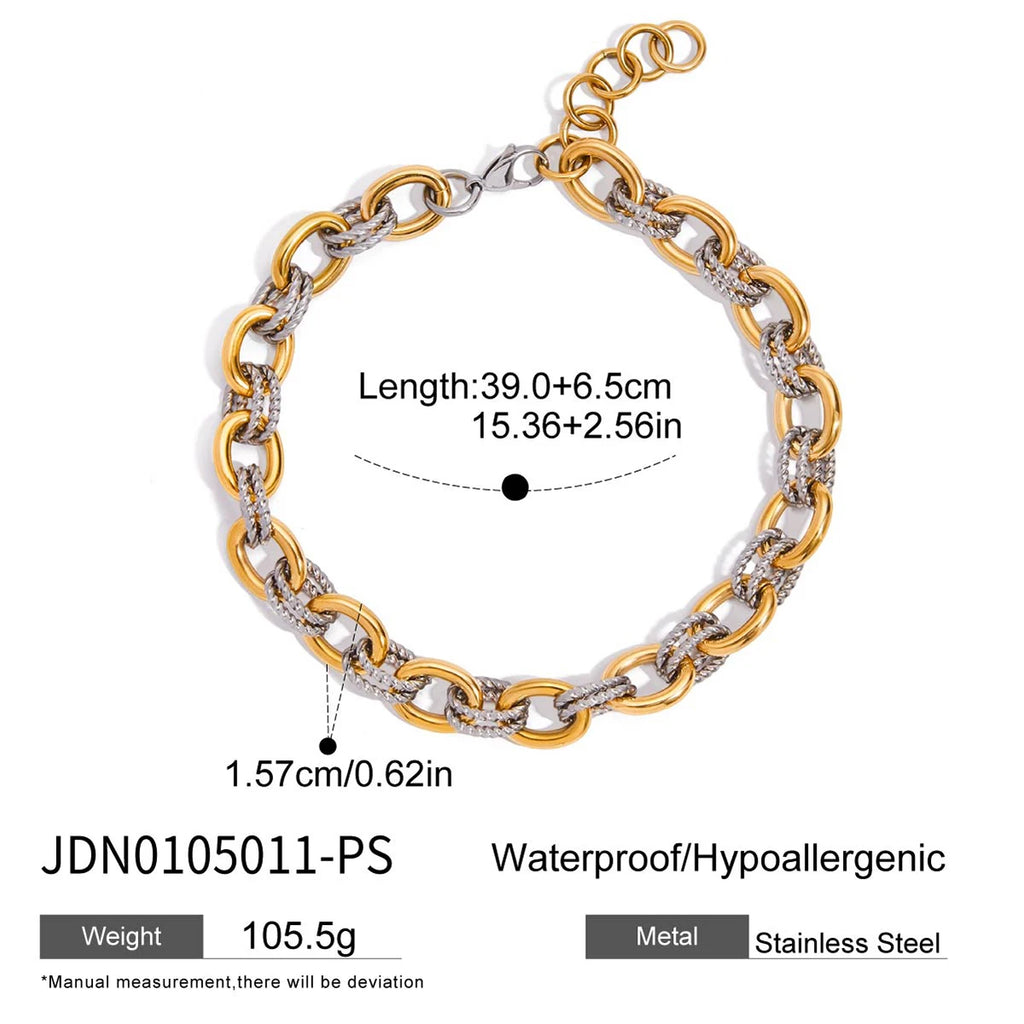 Two-Tone 18k Gold Plated Stainless Steel Necklace & Bracelet - Twisted Bold Modern