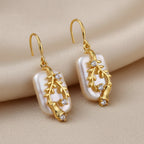 Gold Tone Copper Earrings with Faux Pearls & Zircons