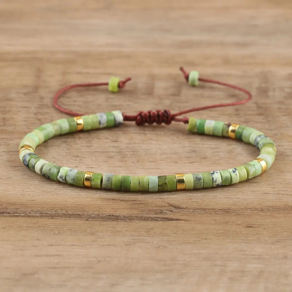 Adjustable Rope Bracelet with Natural Stone Beads - Large Selection