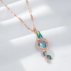 14K Rose Gold Plated Copper Peacock Pendant Necklace with Blue Natural Zircon