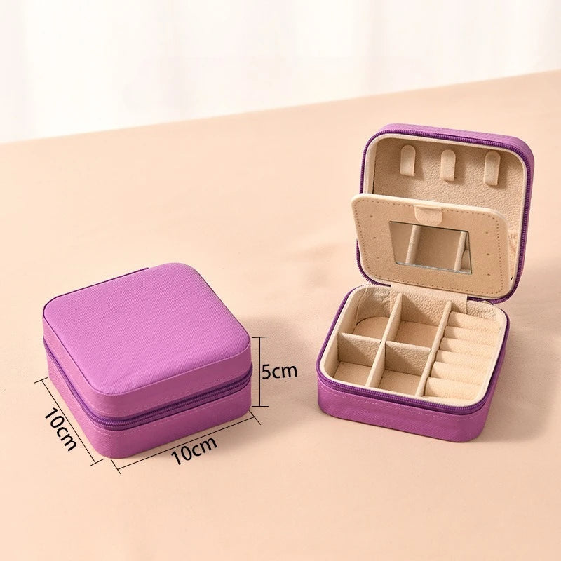 1pc Single Layer Square Storage Box Ladies Travel Leather Jewelry Box Classic Various Colors Storage Box with Mirror