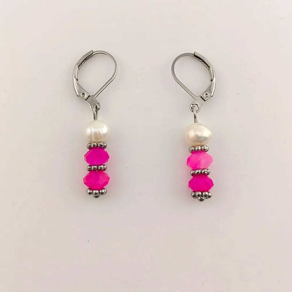 8 Colors! 18K Gold Plated Dangle Earrings with Freshwater Pearls & Crystals