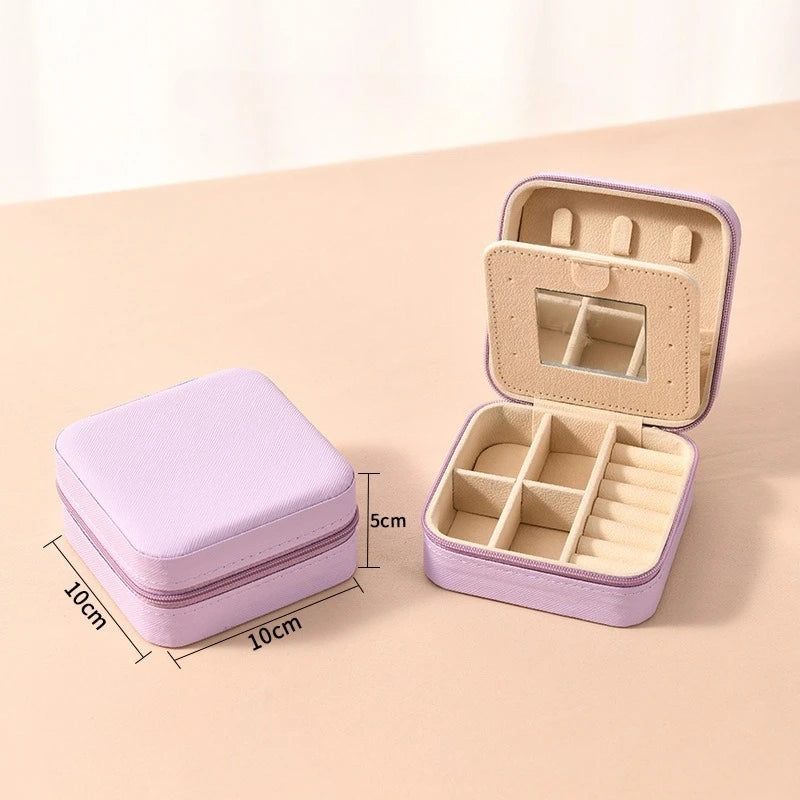 1pc Single Layer Square Storage Box Ladies Travel Leather Jewelry Box Classic Various Colors Storage Box with Mirror