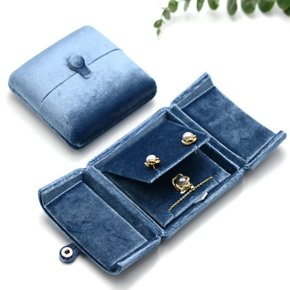 Double-Layer Blue Velvet Jewelry Box – Elegant Jewelry Storage Organizer