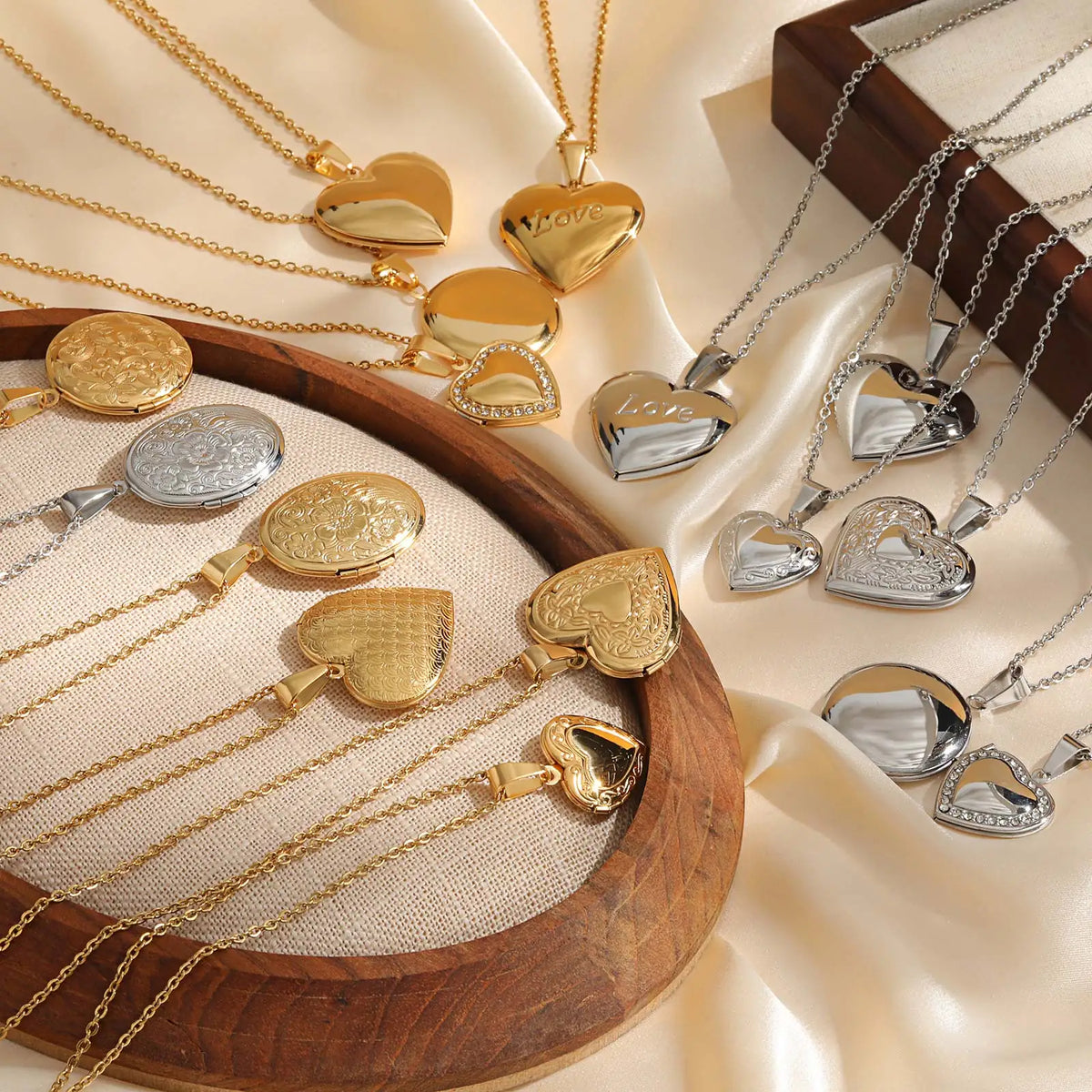 Gold-Plated Stainless Steel Locket Necklace – Timeless Oval or Heart Pendant