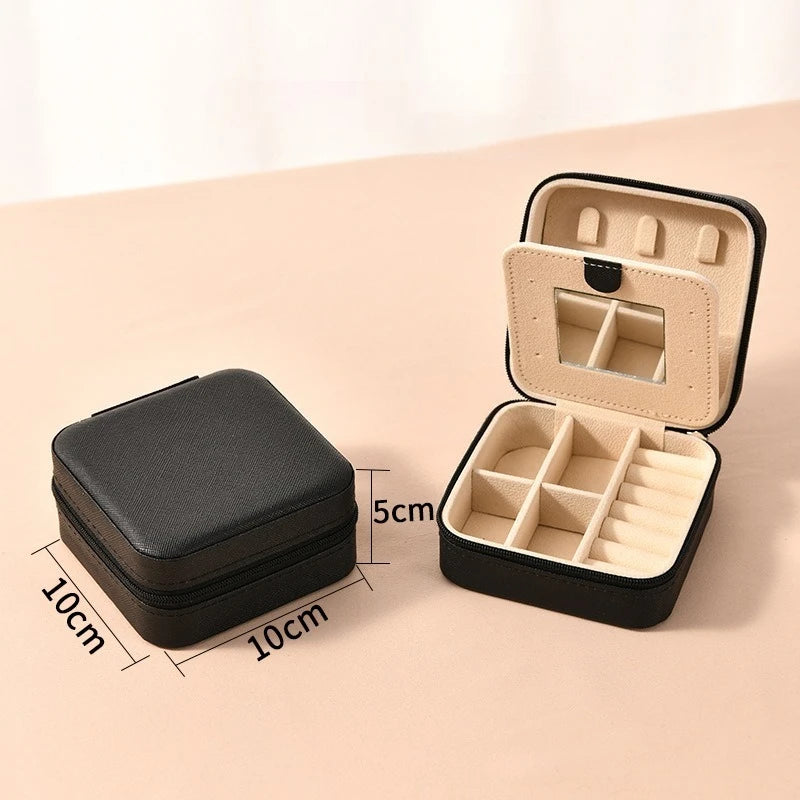 1pc Single Layer Square Storage Box Ladies Travel Leather Jewelry Box Classic Various Colors Storage Box with Mirror