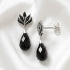 Black Flame Water Drop Earrings in 925 Sterling Silver with Zircons