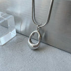 Stainless Steel Snake Chain Necklace with Oval Pendant