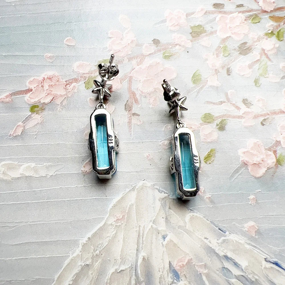 Lucky Blue Star Ear Stud Earrings in 925 Sterling Silver with Zircon Stones