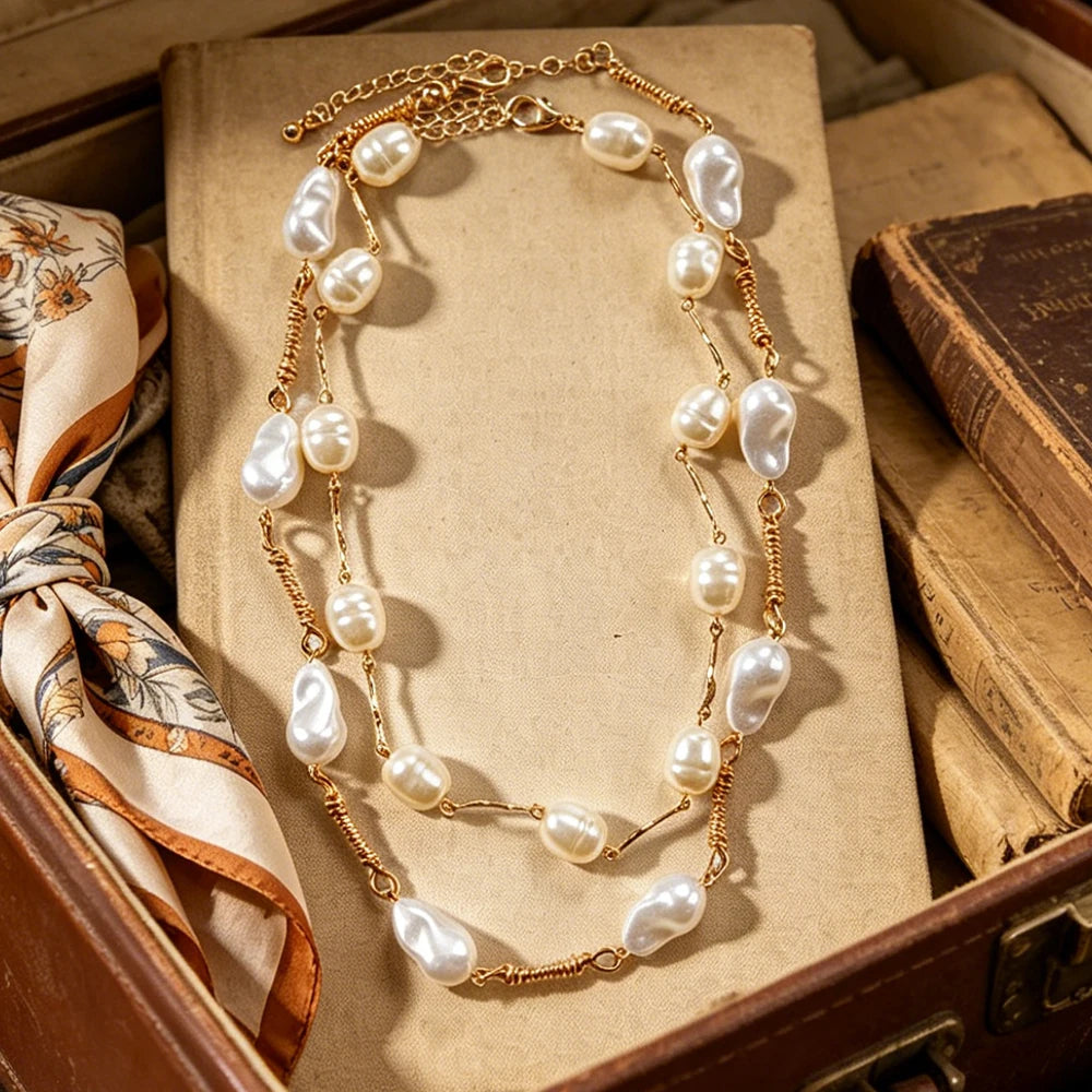 Two Layer Hand Twisted Baroque Pearl Long Necklace