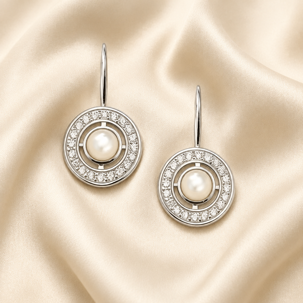 Round Drop Earrings In 925 Sterling Silver with Natural Zircons