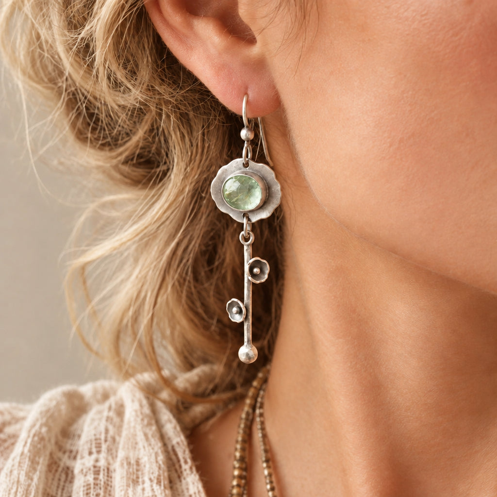 Vintage-Inspired Oval Zircon Flower Asymmetrical Earrings