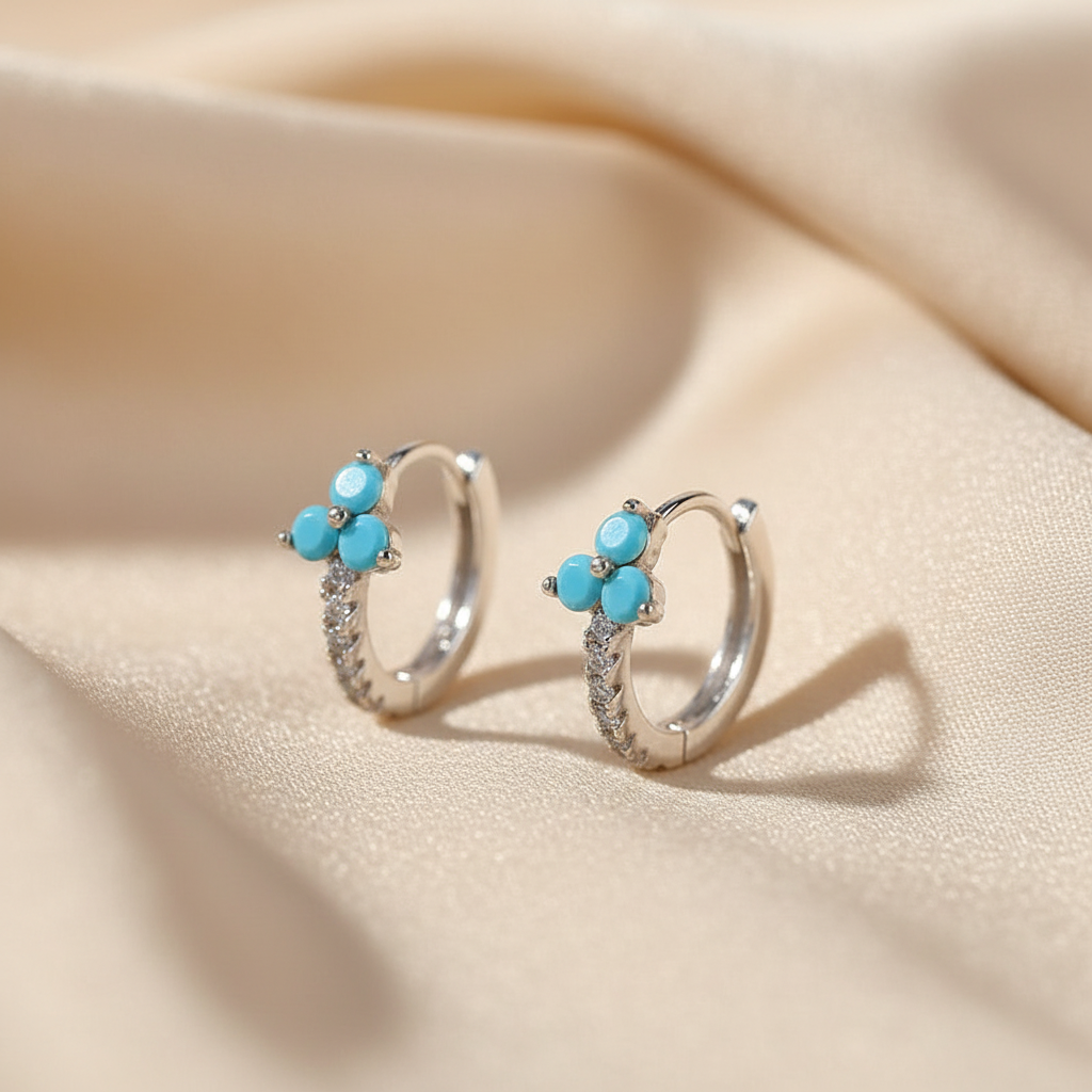 Dainty Three-Petal Ceramic Flower Hoop Earrings