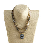 Boho Natural Stone Beads Necklace with Zircon Pendant