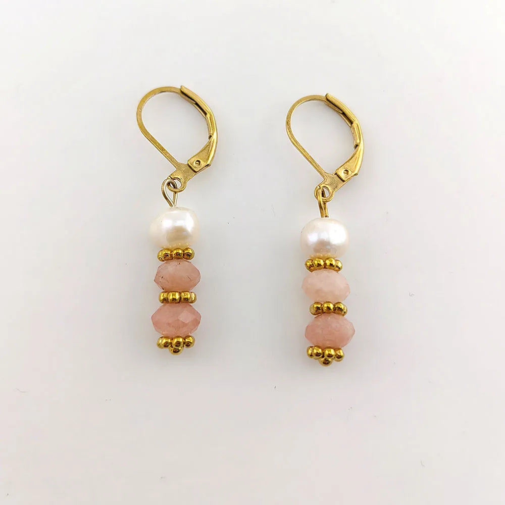 8 Colors! 18K Gold Plated Dangle Earrings with Freshwater Pearls & Crystals