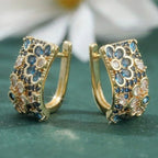 Retro Blue Zircon Flower Hoop Alloy Earrings