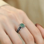 925 Sterling Silver Adjustable Green Cabochon Stone Ring