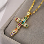Collection of Bold Gold-Plated Cross Pendant Necklaces