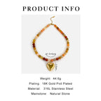 18K Gold-Plated Steel Necklace – Boho Brown & Orange Natural Stone