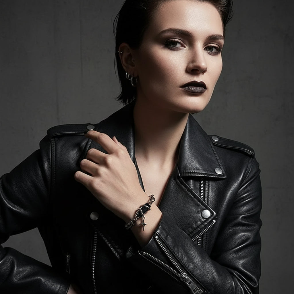 Retro Black Zircon Star Chain Stainless Steel Punk Bracelet