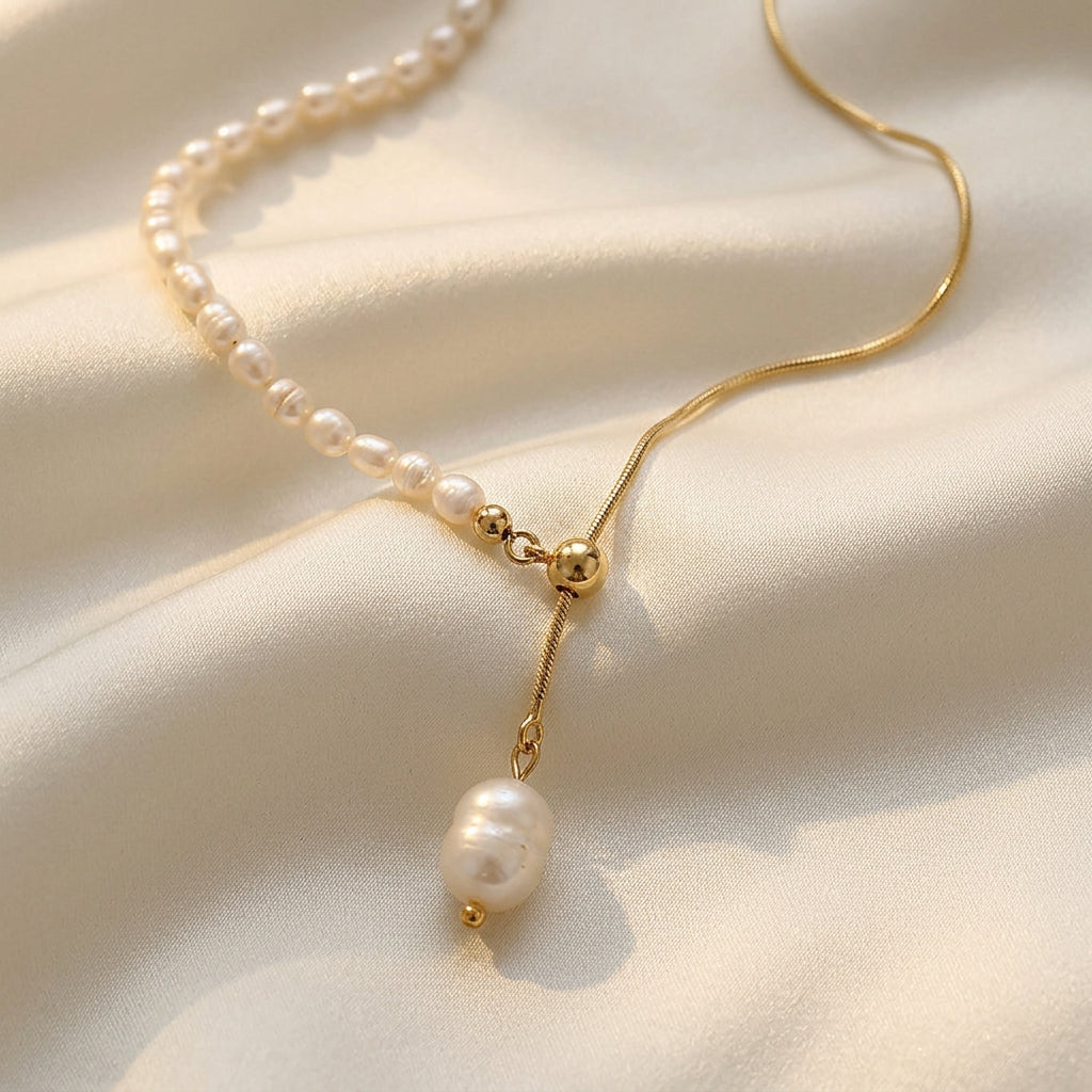 Natural Freshwater Pearl Y-Necklace with 14K Gold-Filled Accents