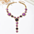 Bold Statement Resin Stone Zinc Alloy Necklace - Oversized, Multicolor, Boho, Trendy
