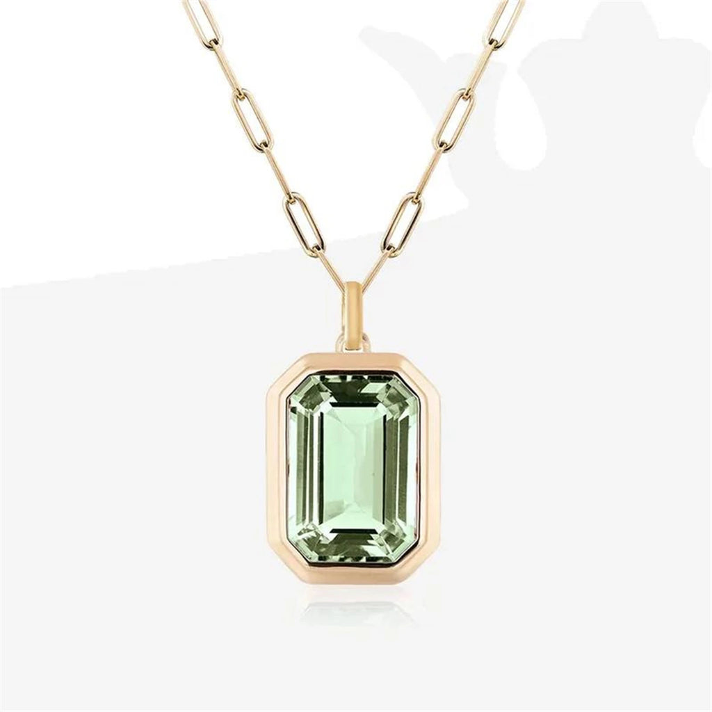 Paper Clip Chain Necklace with Square Rock Zircon Pendant