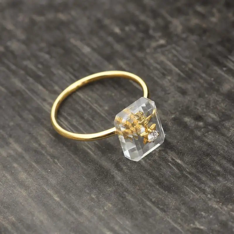 Chalcedony Crystal Rectangular Adjustable Ring in Gold Plated Copper