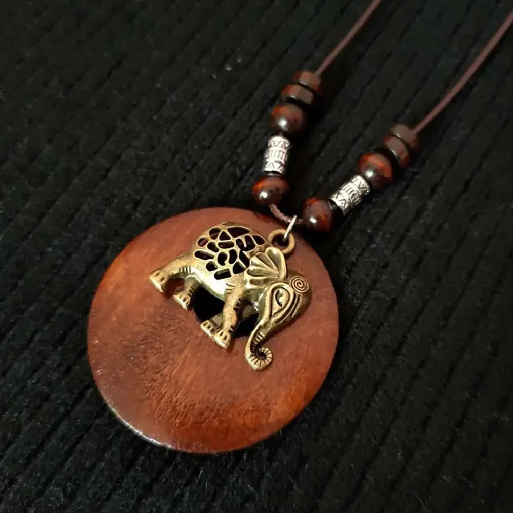 Selection of Retro Wooden Pendant Alloy Chain Necklace