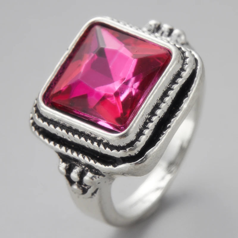 Vintage Inspired Zink Alloy Ring with Large Zircon Stone