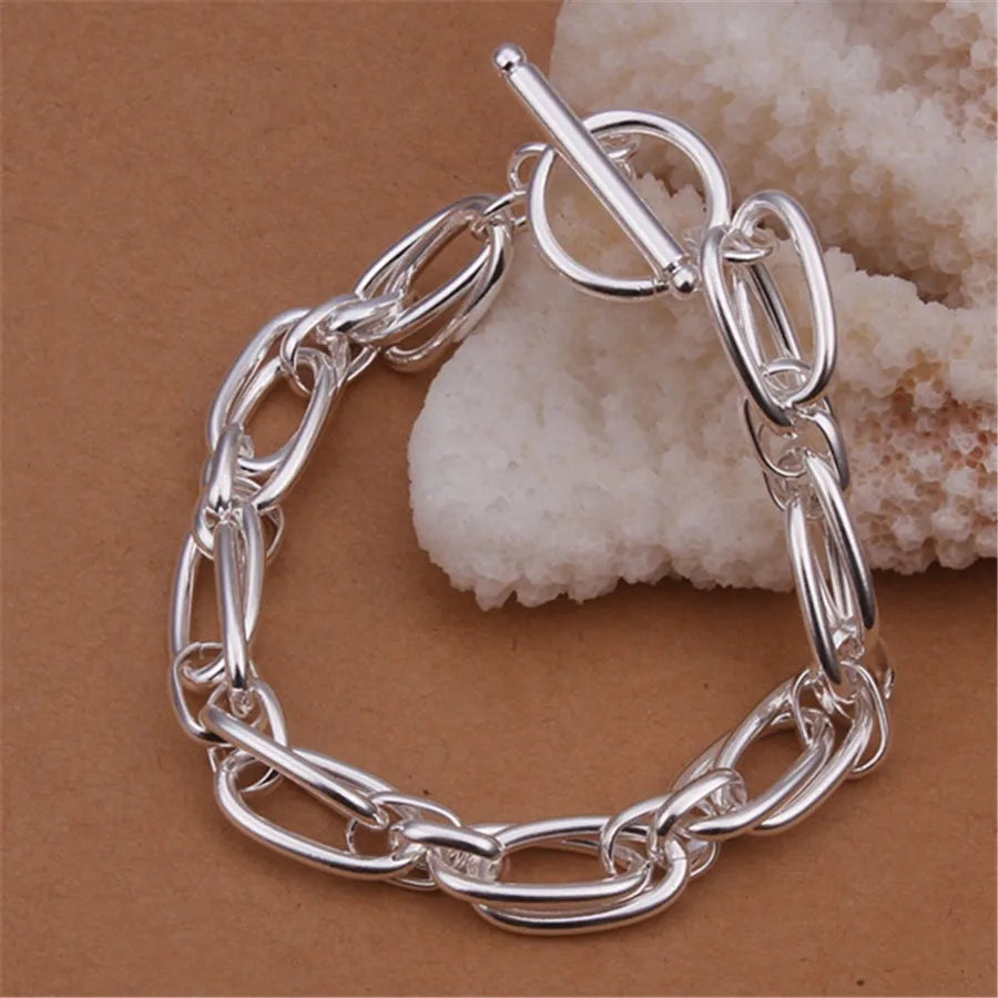Multi Chain Link Charms Bracelet in 925 Sterling Silver