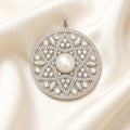 Large White Opal Pendant in 925 Sterling Silver with Zircons