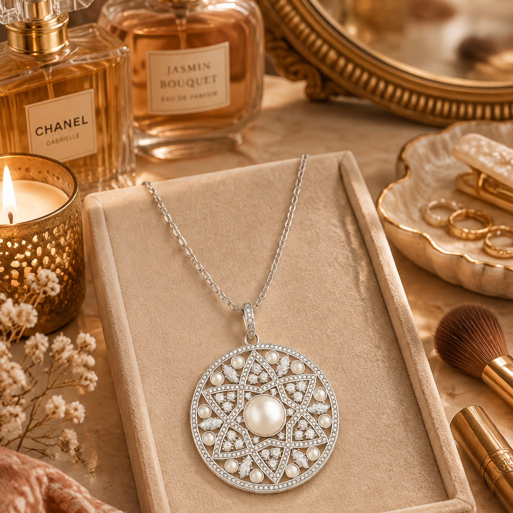 Large White Opal Pendant in 925 Sterling Silver with Zircons