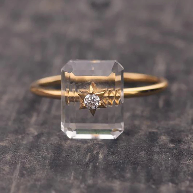 Chalcedony Crystal Rectangular Adjustable Ring in Gold Plated Copper