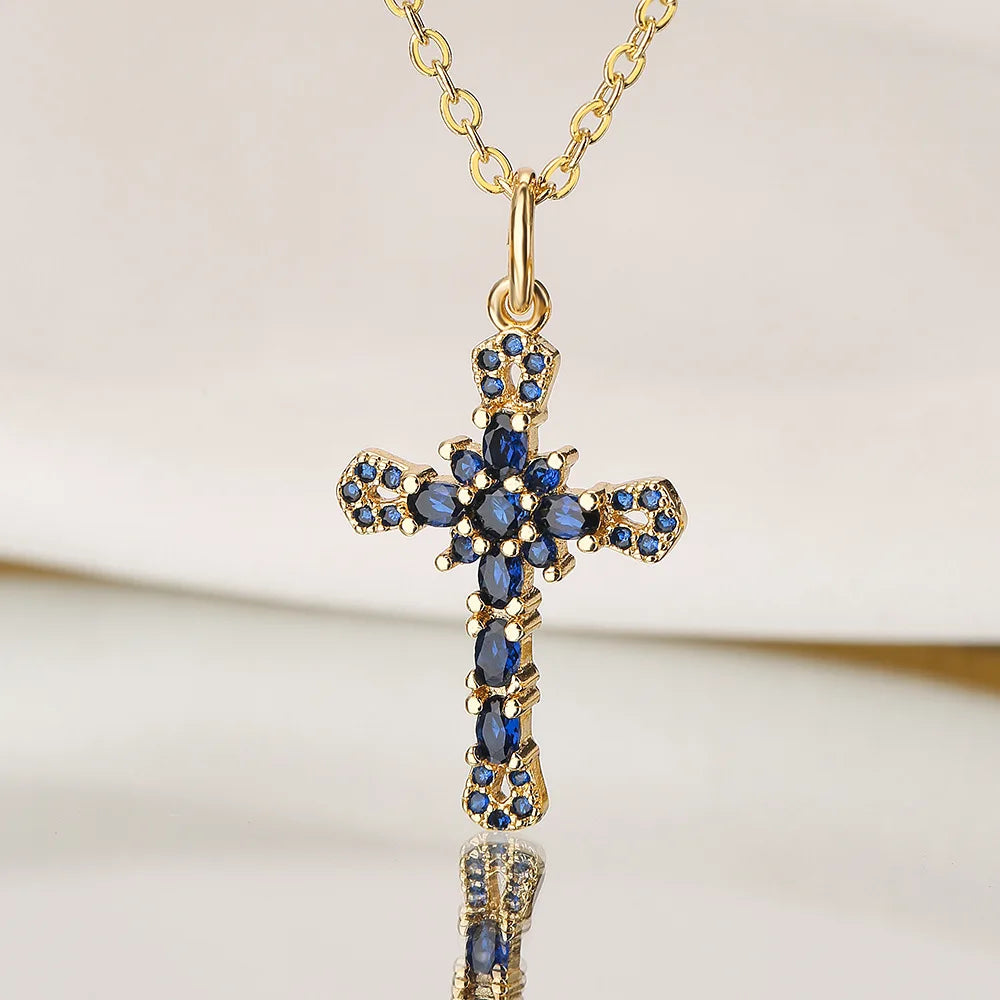 Collection of Bold Gold-Plated Cross Pendant Necklaces