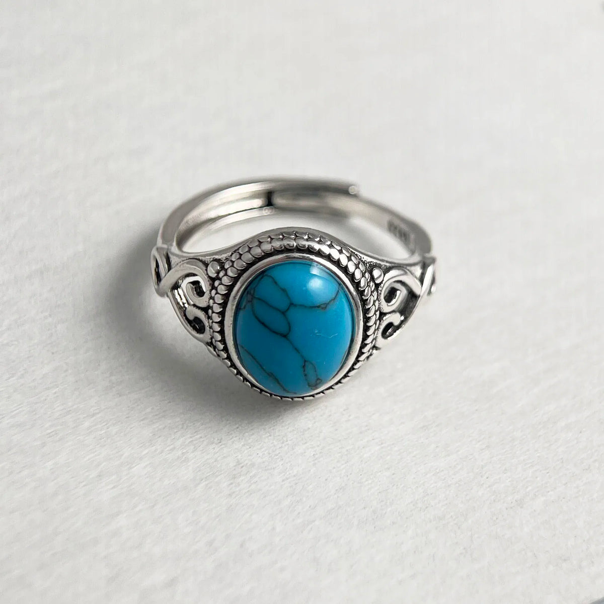 925 Sterling Silver Stone Adjustable Ring with Turquoise